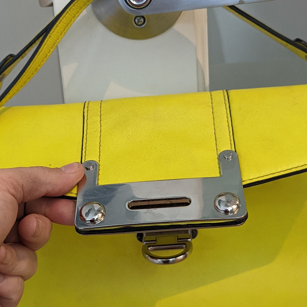 MILLY Neon Yellow Lime Leather Cross Body Luxe Buckle Bag - Picture 9 of 12